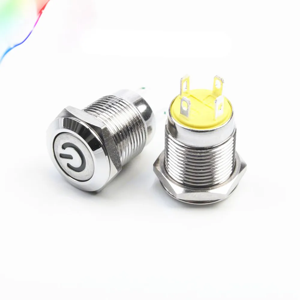 Металлическая кнопка с светильник блокировкой и самосбросом 1 шт. 12 мм со