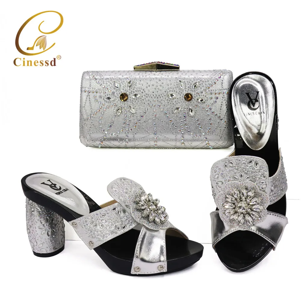 Новое поступление Итальянские женские туфли и сумки в комплекте украшенные