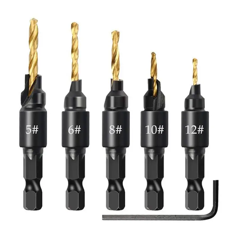 

5Pcs/Set 1/4 inch Hex Shank Countersink Drill Bit Power Tools Accessories for Plastic Metal Woodworking Tool by Power Drill