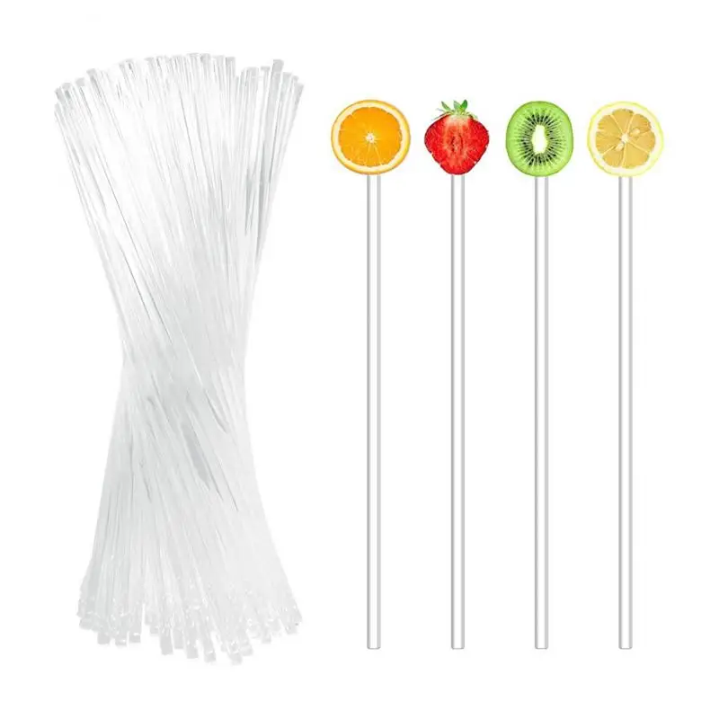 

100pcs Transparent Acrylic Lollipop Stick Biscuit Rainbow Candy Chocolate Cake Stick Decoration Transparent Stirring Stick