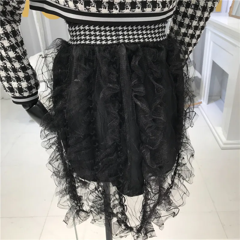 ALPHALMODA зимняя клетчатая одежда+ плиссированная кружевная юбка женский модный костюм из 2 предметов короткий твидовый пиджак с v-образным вырезом юбка шикарный комплект из 2 предметов