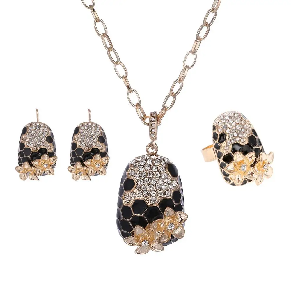 Комплект ювелирных украшений с эмалью для женщин ожерелье и серьги золотого