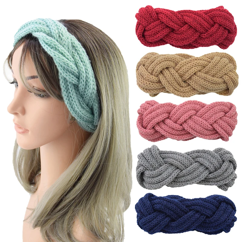 

Knitted Headband Bandana Women Hair Accessories New Arrival Vintage Turban Twist Cross Hairband Solid Elastic Knot Headwear