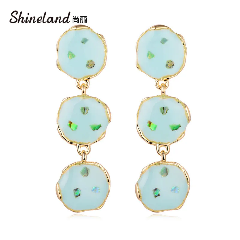 

Shineland Multicolor Geometric Circle Candy Long Drop Earrings Unique Design Enamel Bohemian Fashion Jewelry for Women 2021 Gift