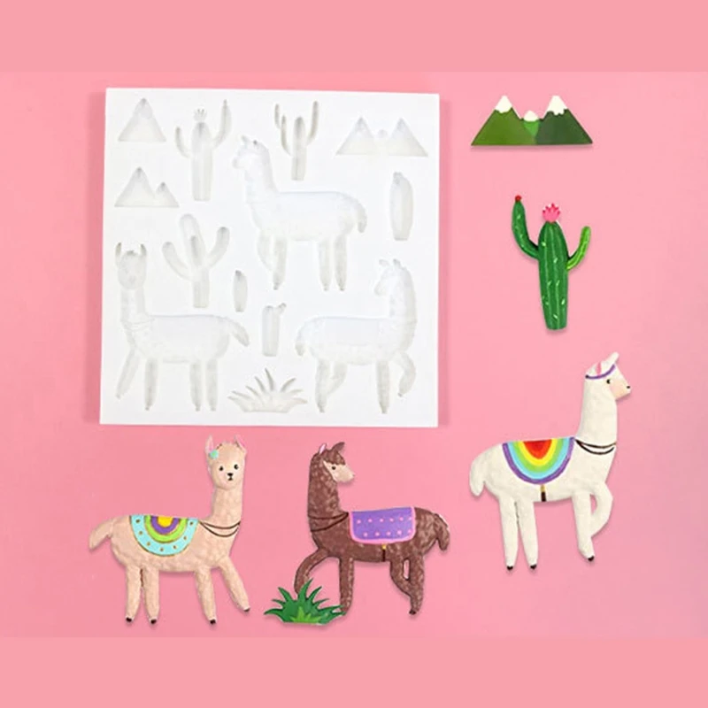 

3Pcs Alpaca Cactus Fondant Molds Llama Dessert Cookie Chocolate Decor Mould Kit