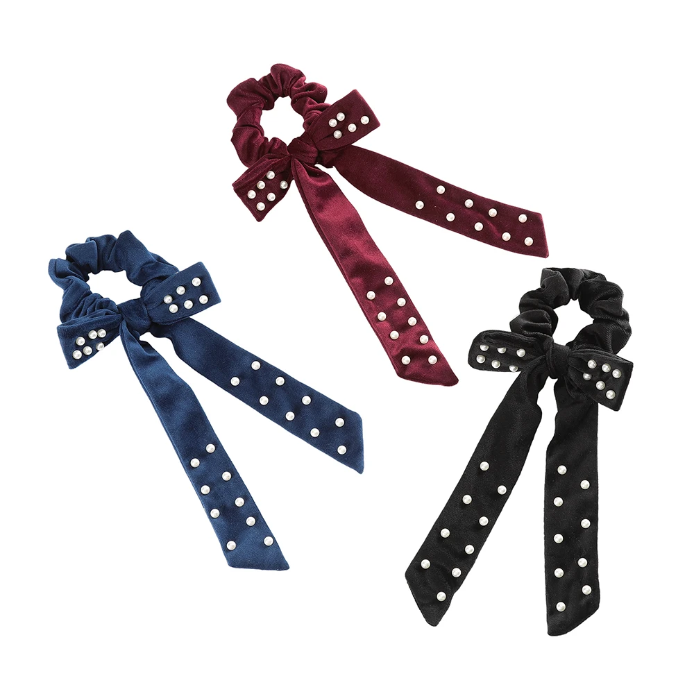 Женская бархатная резинка для волос AWAYTR эластичная лента с жемчужинами