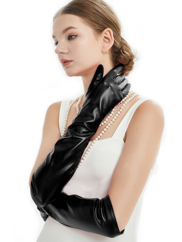 Женские вечерние длинные перчатки из натуральной овечьей кожи длина 50 см (19 7