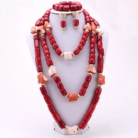 4ujewelry latest red coral set nigerian women wedding bridal jewelry set 2021 african coral beads genuine coral
