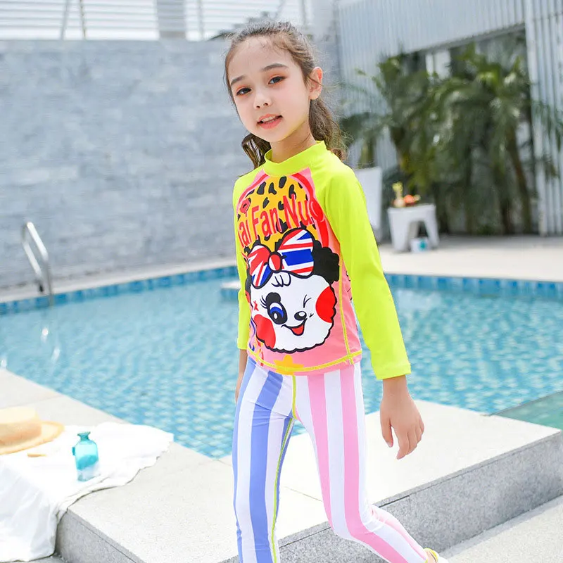 Girls Swimsuit UPF 50+ UV Two or Three Piece Long Sleeve Swimwear Rash Guard Sets Kids 3-12 Years Bathing Suits for Child | Спорт и