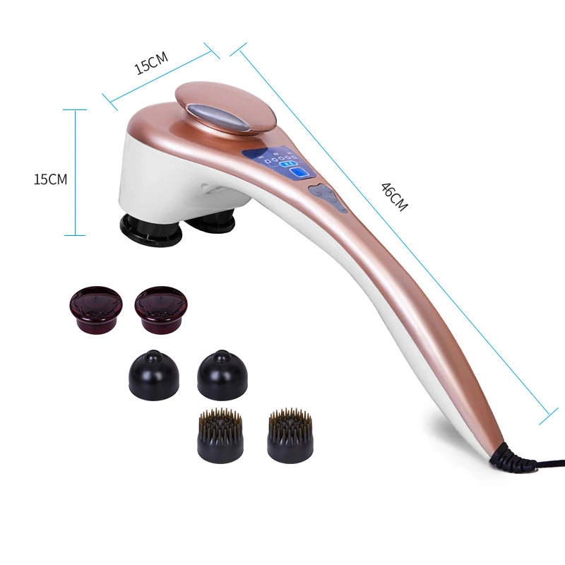

220V Electric Dolphin Massager Double Head Back Cervical Massage Hammer Vibration Infrared Body Massage Stick Pain Relief