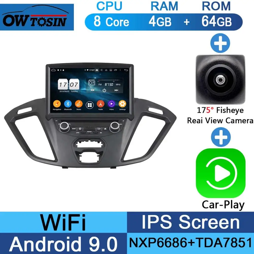 Fisheye Carplay n A " ips 1920*1080 8 ядерный 4G+ 64G Android 9,0 автомобильный dvd-плеер для Ford Transit Custom 2013 DSP радио gps - Цвет: Fisheye Carplay n A