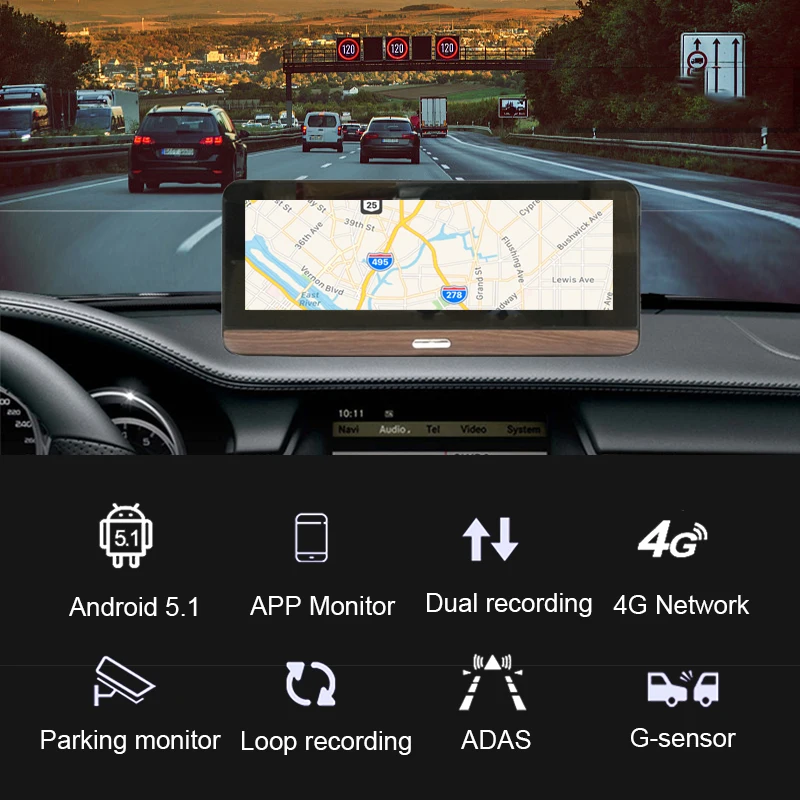 Автомобильная камера Anfilite 4G ADAS с двумя объективами для записи GPS Android 5 1 DVRs WIFI 1080P