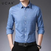 ucak brand streetwear long sleeve shirt men clothes spring new arrival tops casual turn down collar pladid shirts homme u6181