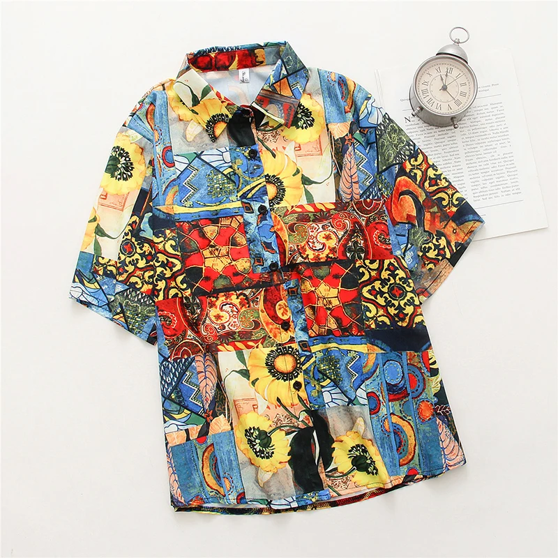 Женская летняя свободная тонкая рубашка с коротким рукавом и этническим принтом, 2020 от AliExpress WW