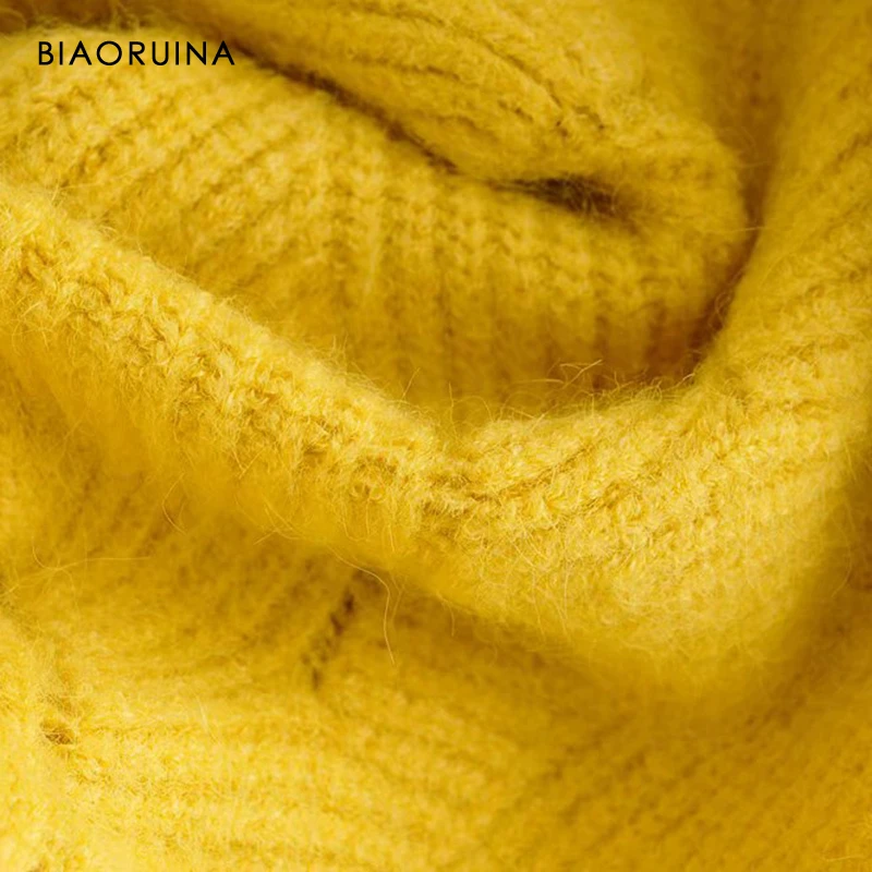 BIAORUINA 4 цвета Для женщин корейский стиль с v-образным вырезом открытые жаккардовые Однобортный свободные вязаные кофточки с рисунком в виде тянущийся свитер