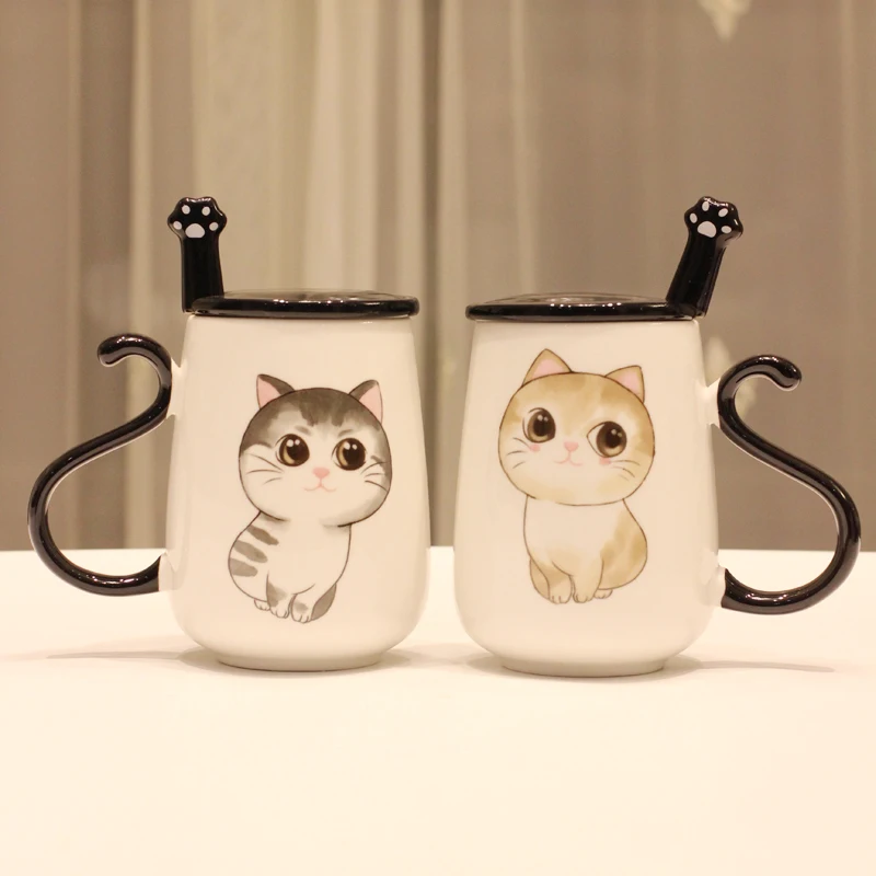 

Creative Korean version cat ceramic cup couple student personalized water cup Milk Cup large capacity mug