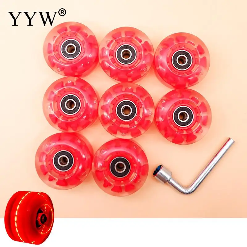 

4PCS Flashing Wheels PU 82A Roller Skates With Ball Bearings Quad Double 2 Row Line Accessories Replacement Women Girl Sliding