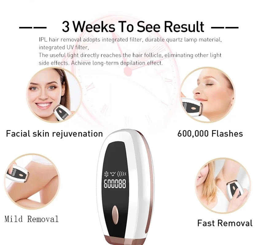 

600000 Flash Professional Permanent IPL Epilator Laser Hair Removal Electric Photo Women Painless Threading Hair Remover Machine