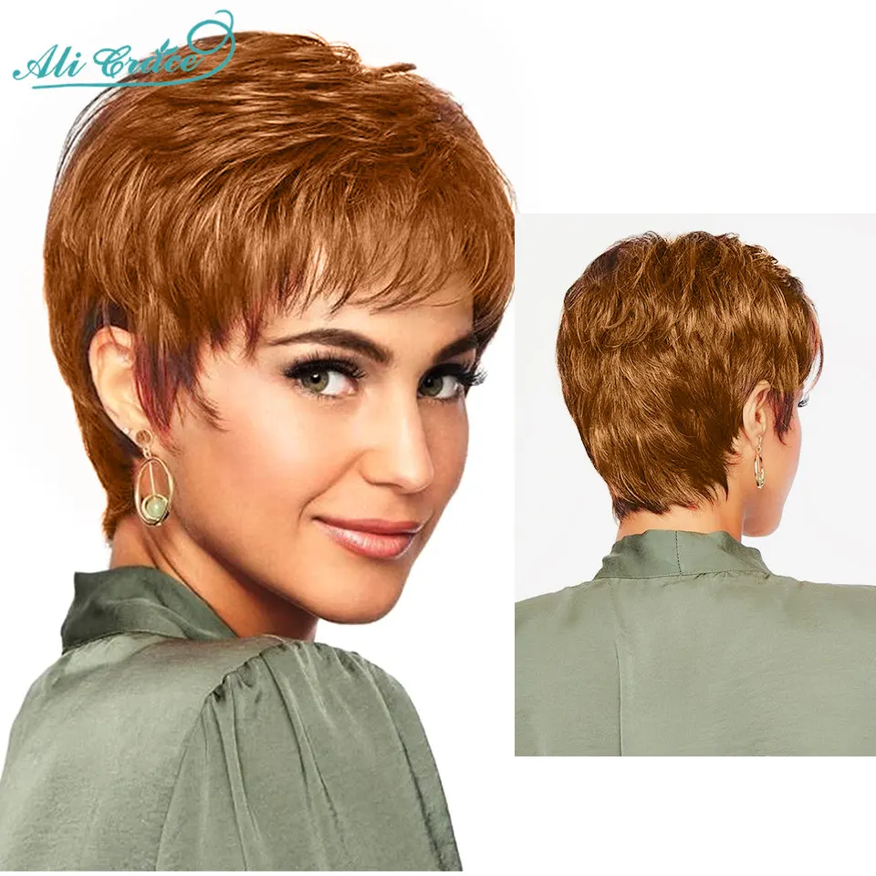 Парик Ali Grace Pixcut с коротким Бобом парик прямыми волосами из человеческих волос 8