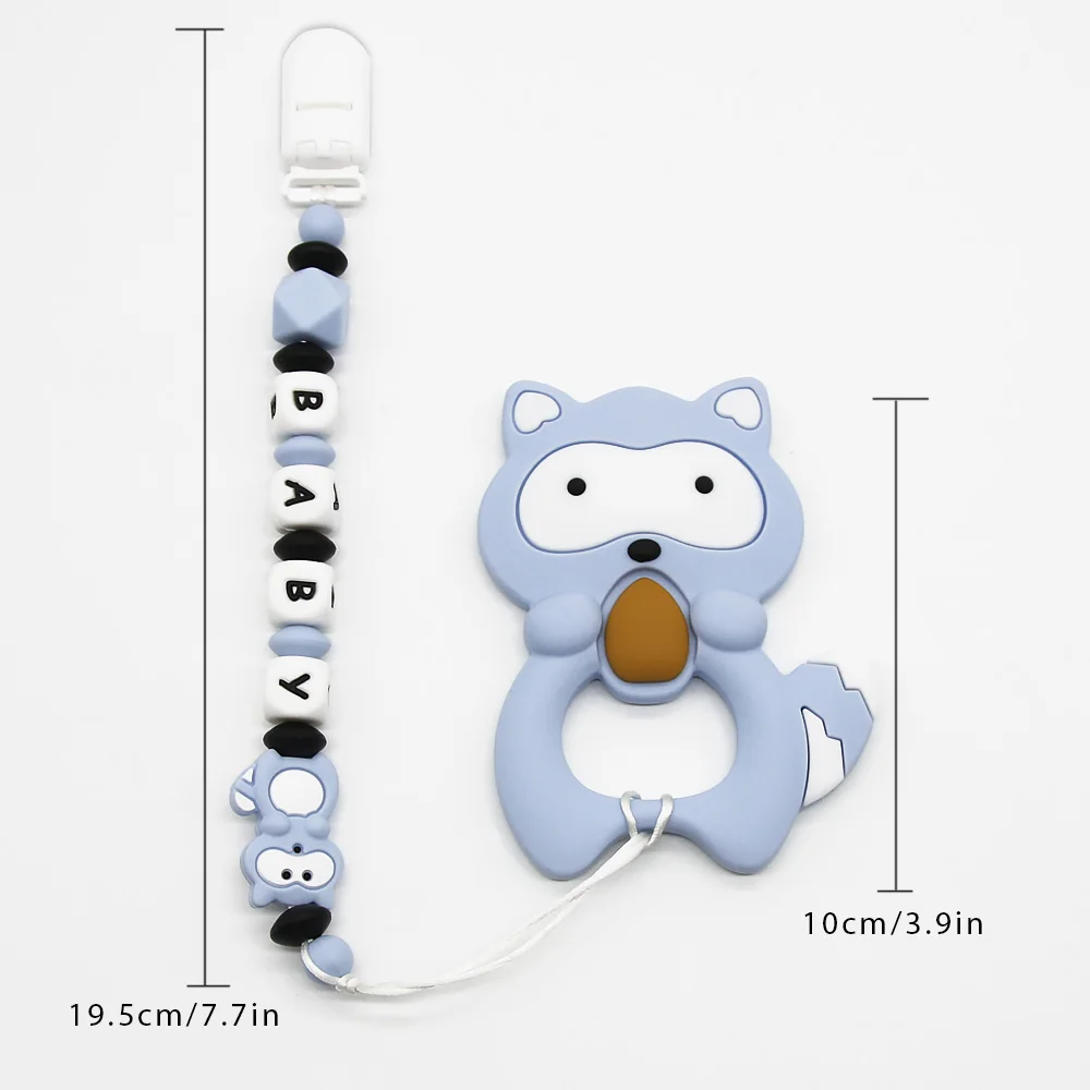 Cute-idea 1Pcs Baby Raccoon Silicone Beads Toys Boy Girl Baby Personalized Name Pacifier Holder Chain Baby Teething Teether