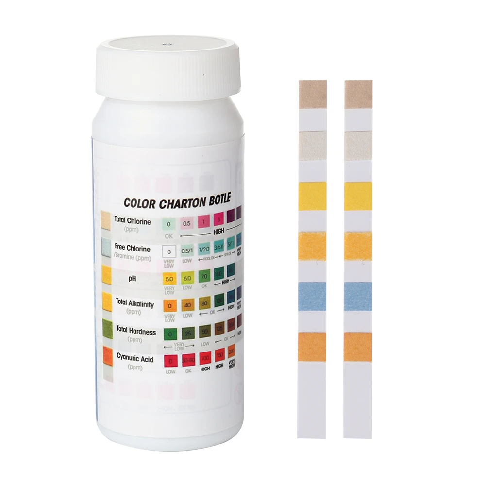 

50pcs 6 in 1 Swimming Pool PH Test Paper Residual Alkalinity Hardness Test Strip SPA Water Tester Paper Alkalinity Hardness Test