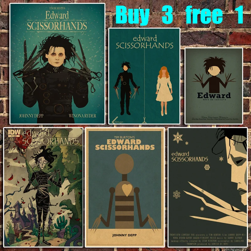 

Classic Movie Edward Scissorhands Vintage Kraft Paper Poster Bar Office Cafe Home Art Wall Sticker Decoration