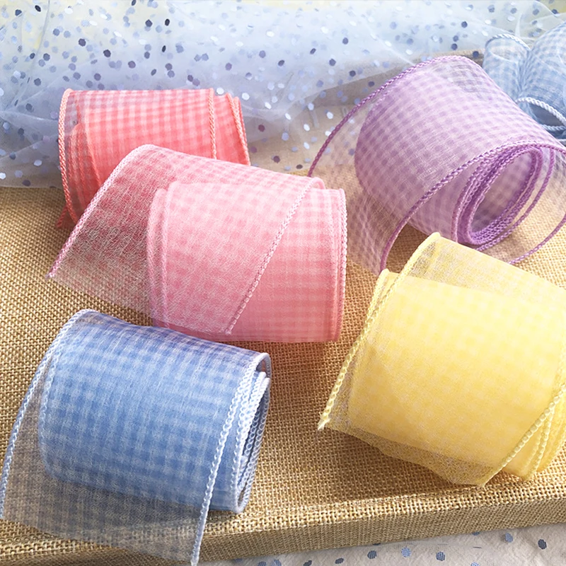 

10Yards 60MM Check Wired Plaid Organza Ribbon Handmade Tape DIY Accessories Girl Hair Clips Bow Satin Gauze Voile Piping Webbing