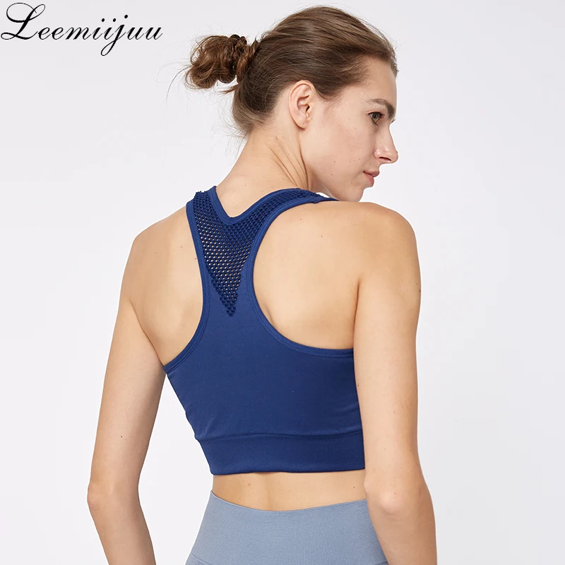 

LEEMIIJUU Sports Bra Women Mesh Brathable Sport Top Push Up Female Gym Fitness Sports Underwear Seamless Mujer Running Yoga Bra