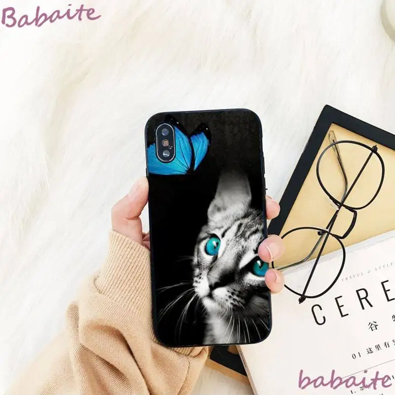 

Babaite Butterfly Stand On The Cat Nose Phone Case For iPhone 8 7 6 6S Plus X XS MAX 5 5S SE XR 11 11pro promax 12 12Pro Promax