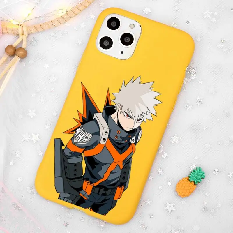 

Anime My Hero Academia deku bakugou Boku Phone Case Candy Color Yellow for iPhone 11 12 pro XS MAX 8 7 6 6S Plus X 5S SE 2020 XR