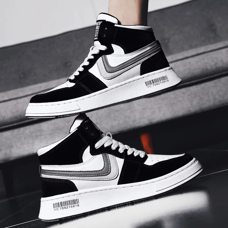 

High top fashion sports casual men's shoes new small white shoes men's Plush thermal leather board shoes