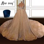 Роскошные вечерние платья до пола, украшенные плотным бисером, для выпускного вечера, цвета шампанского с длинным рукавом, с блестящими кристаллами, Дубайсаудовские платья, 2021