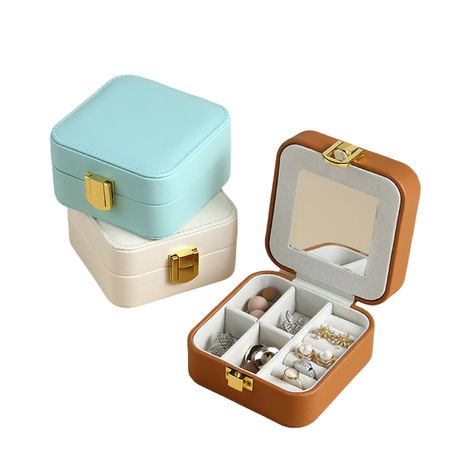 

Leather Surface Jewelry Box Household Square Jewelry Case Leather Storage Rack for Necklace Earrings Off-White/Mint Green/Brown