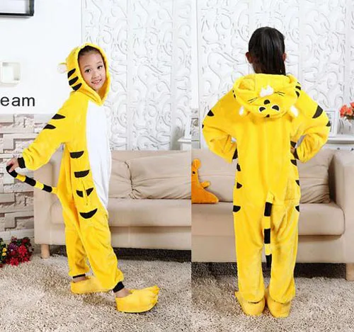 Yellow Tiger Детские пижамы в виде животных; комбинезон для детей; костюм летучей мыши; одеяло Кигуруми для маленьких мальчиков и девочек; Пижама для сна; Пижама для подростков; одежда для сна; комбинезон - Цвет: Yellow Tiger