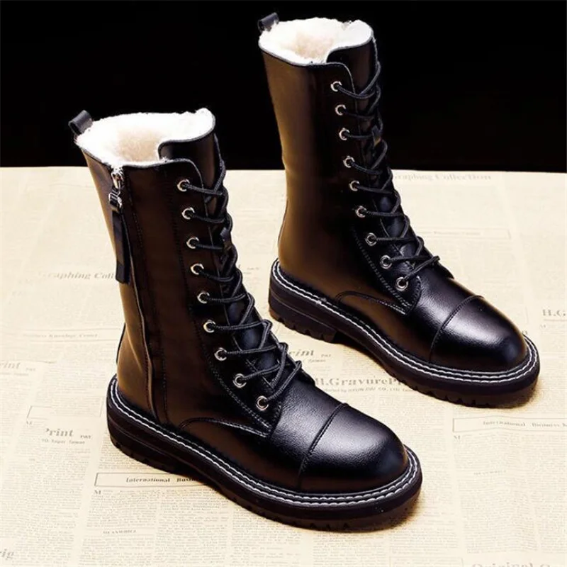 

Женские высокие ботинки 2021, зимние модные теплые ботинки на толстой нескользящей подошве, износостойкие женские зимние ботинки