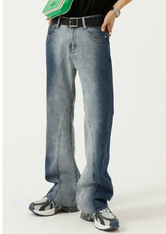 Jeans Men Street Ripped Jeans Men's Mopping Pants Loose Wash Straight-Leg  Denim Pants