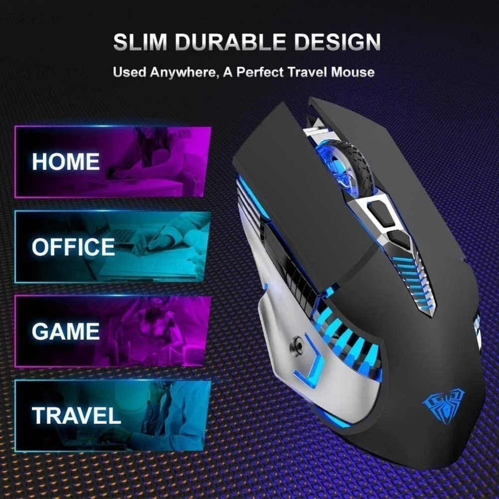 

Rechargeable Bluetooth Wireless Gaming Mouse, Multi-Device(BT5.0/3.0+2.4G) Mice with LED Light for PC Computer Laptop Mac Tablet
