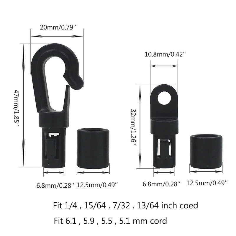 

10pcs Shock Cord Hook Bungee Terminal End Tabbed Hooks for Kayaks 1/4\" Bungee