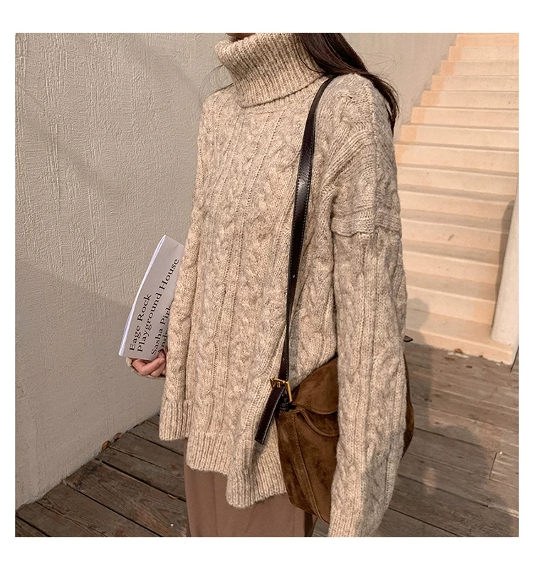 

Autumn And Winter High Neck Sweater Women's Loose New Lazy Style Thick Thread Thick Knitted Top