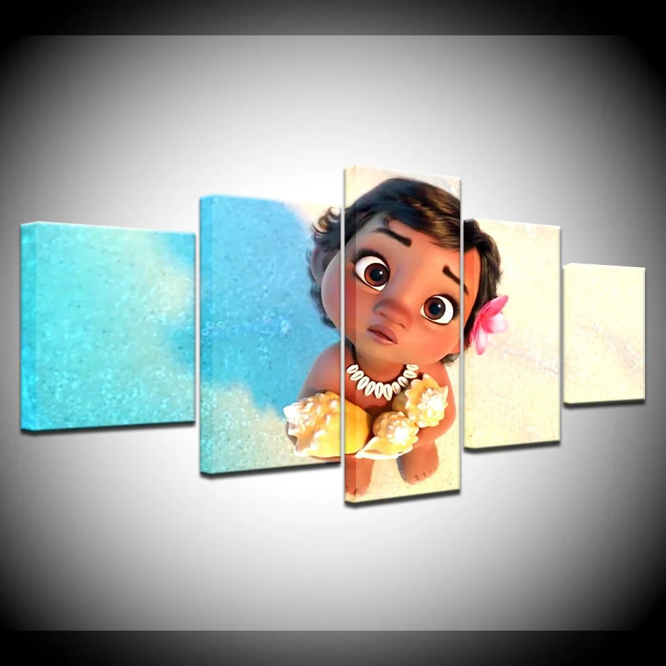 

Canvas Pictures HD Printed Kids Room Home Decor Wall Art Frame 5 Pieces Moana Painting Ocean Romance Cartoon Movie Poster