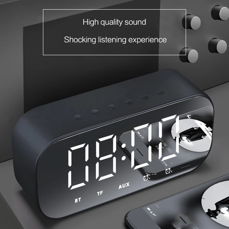 Горячая Распродажа Bluetooth динамик с fm-радио светодиодный зеркальный будильник