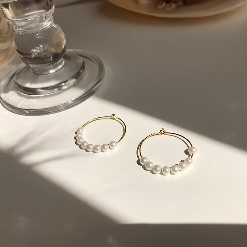 

Copper Jewelry Plated Real Gold Freshwater Pearl Geometric Earrings French Elegant Vintage Simple Style Earrings For Women