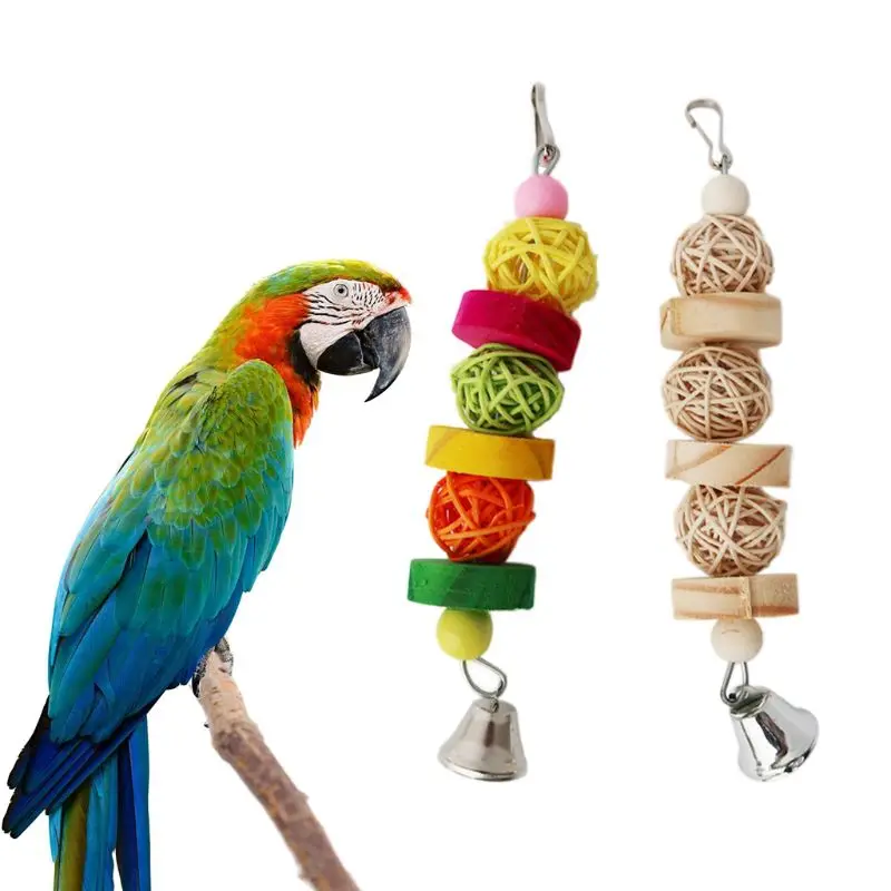 

1 шт., жевательная нить для попугаев, деревянный попугай, кусающий моляр, игрушки, ротанговый шар для птиц, попугай, попугай