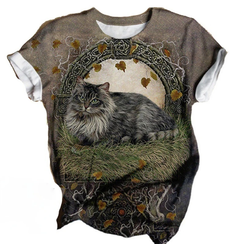 

2021 мода женская мода 3D кошка печать Повседневная футболка летние футболки с круглым вырезом и короткими рукавами