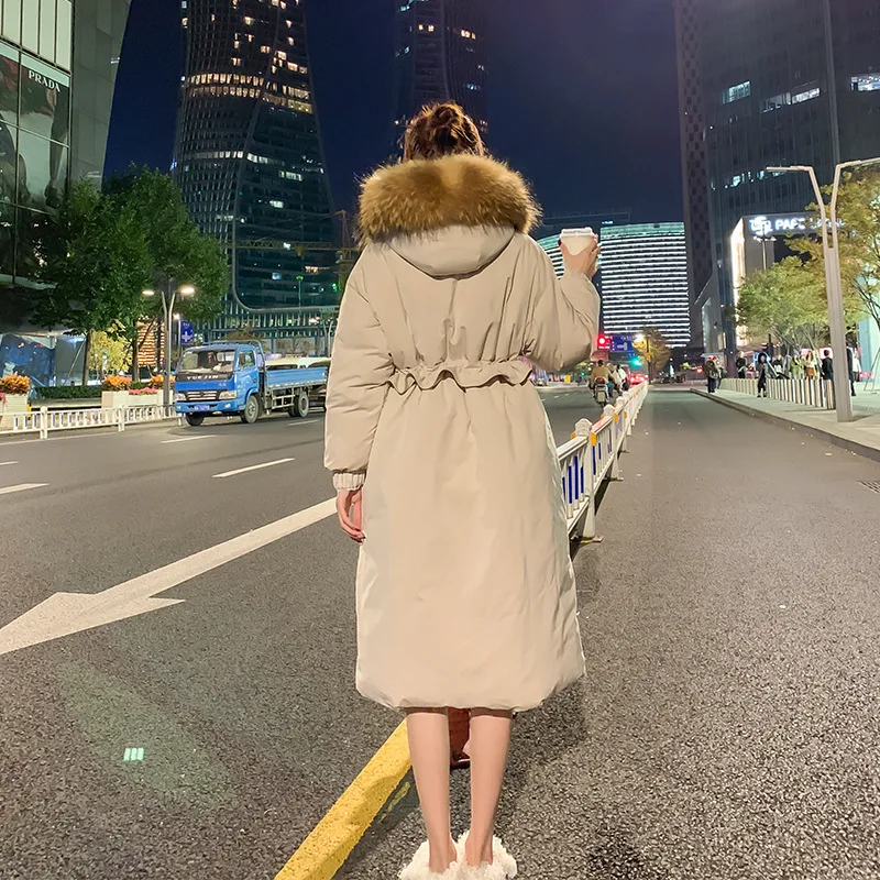 

Women X-Long Winter Jacket Hooded Big Fur Collar Detachable Windproof Down Coat Oversize Cotton padded Parkas