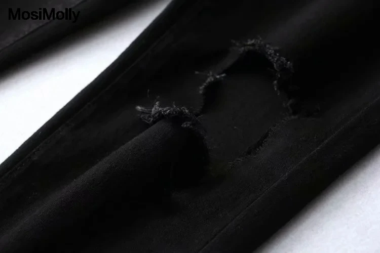 

MosiMolly Ripped Black Jeans Pants Women Black denim Jeans Long Pants Bottom Cool Jeans 2020