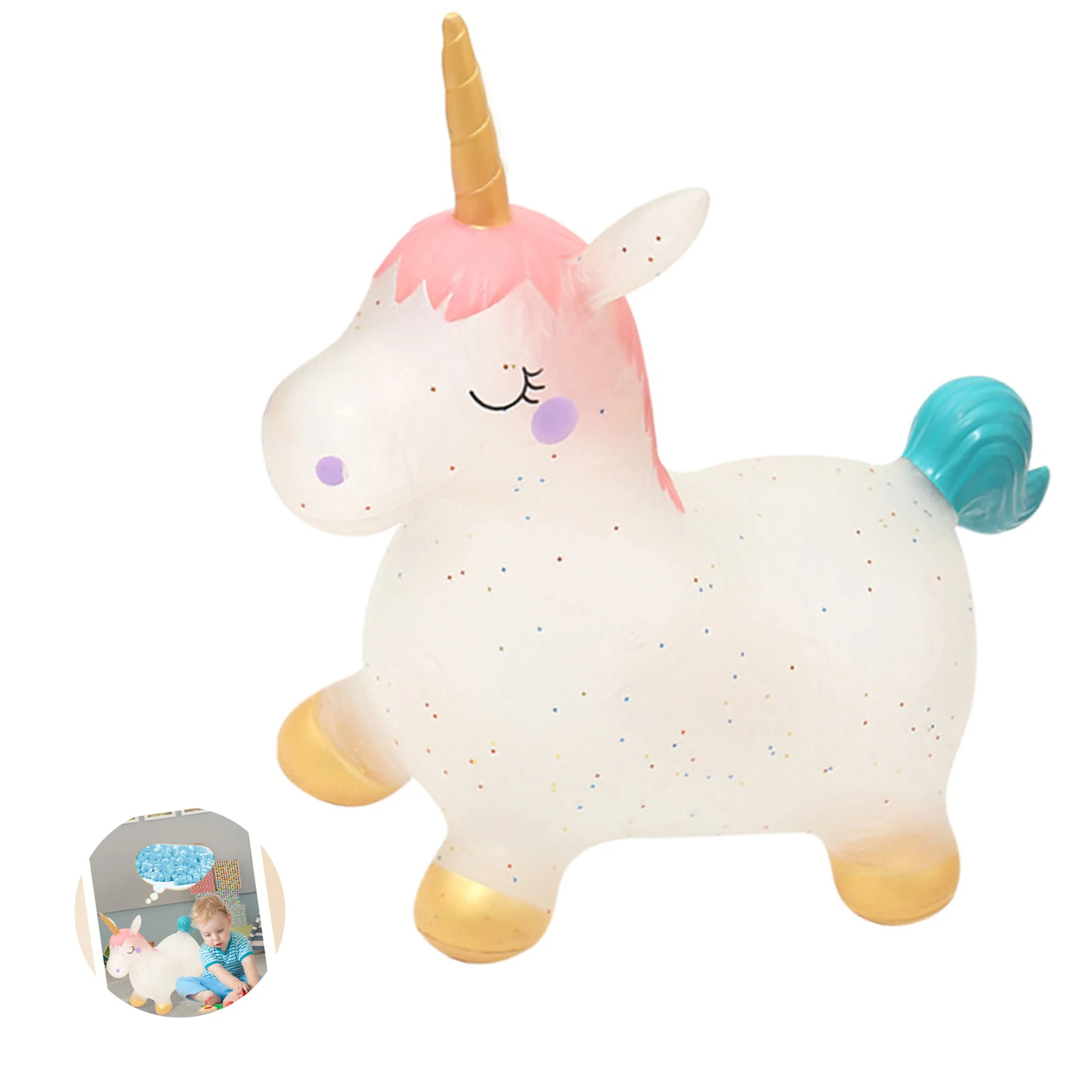 

Cute Baby Inflatable Lovely Unicorn Toy Jumping Horse Outdoor Sports Games Toy PVC Bouncy With One Air Pump For Kids Gift