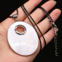 natural white shell pendant necklace big hole oval shell pendant necklace for women jewelry gift length 555cm size 45x55mm