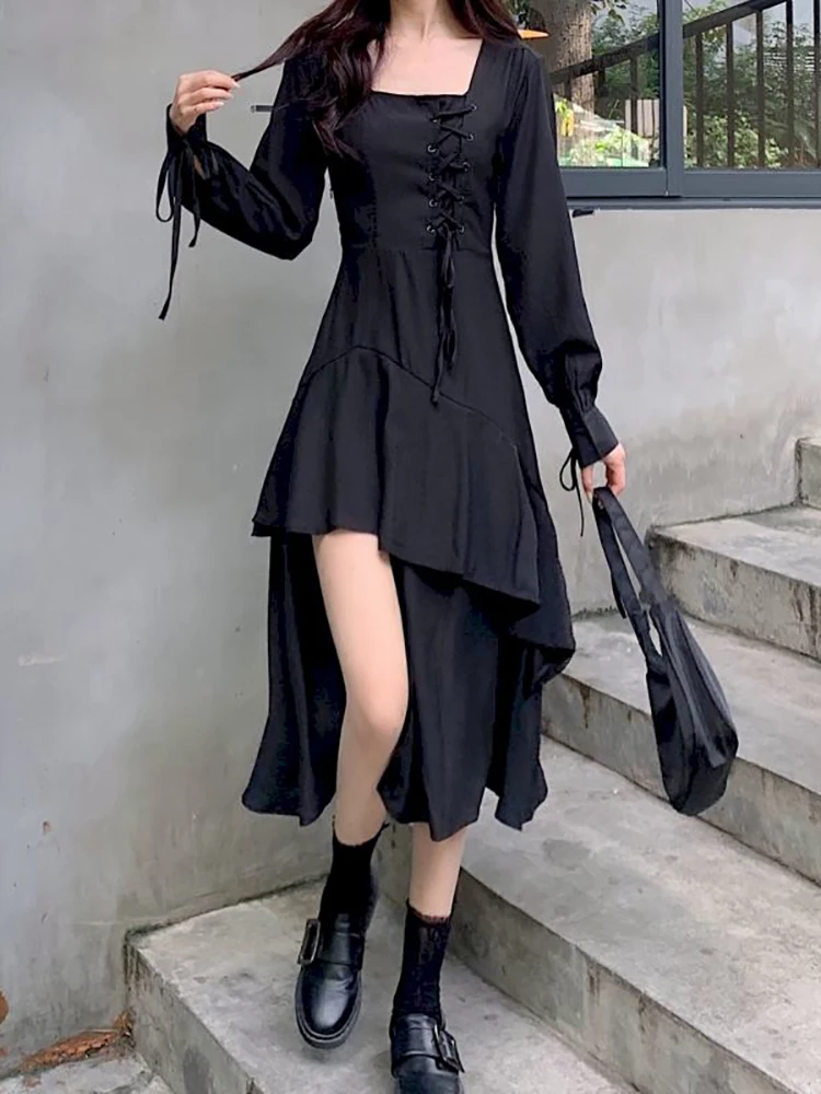 AmyGline Gothic Kleidung Damen Vintage Retro Kleid mit Kapuze Langarm Zip Bandage Mittelalter Kleid Lange Mantel Festival Party Kostüm