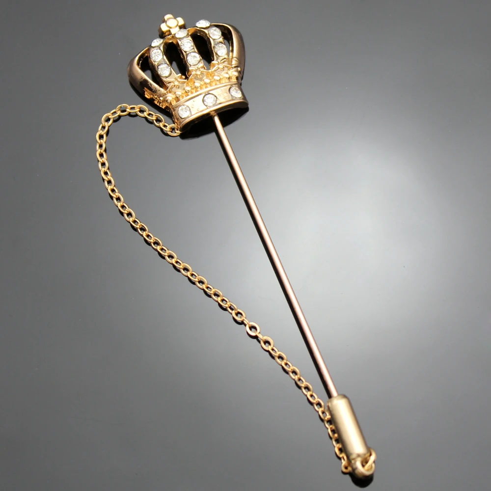 Золотая Мужская корона тиара Крест Кристалл цепь булавка на лацкан зажимы